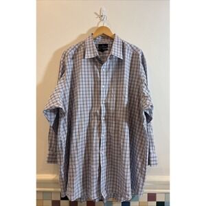 Buttoned Down Mens 20 34 Tailored Fit Supima Cotton Plaid Dress Shirt Blue Brown